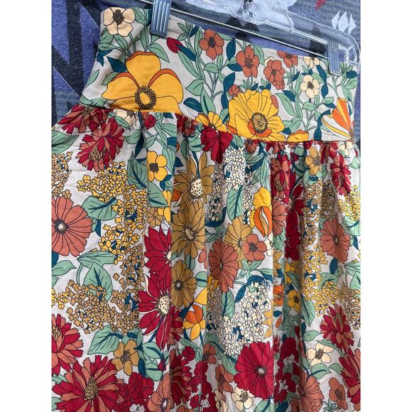 Natural Life Small Skirt Garden Nature Cotton Yellow Red Floral - Picture 2 of 5